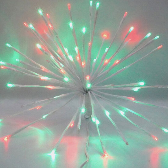 A unique, firework-style light display featuring a dense cluster of white wires that burst outward. The tips of the wires contain alternating red and green LED lights.