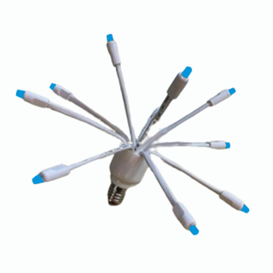 Specialty decorative LED bulb featuring multiple radiating arms with blue LED light emitters, attached to a central screw-in base.