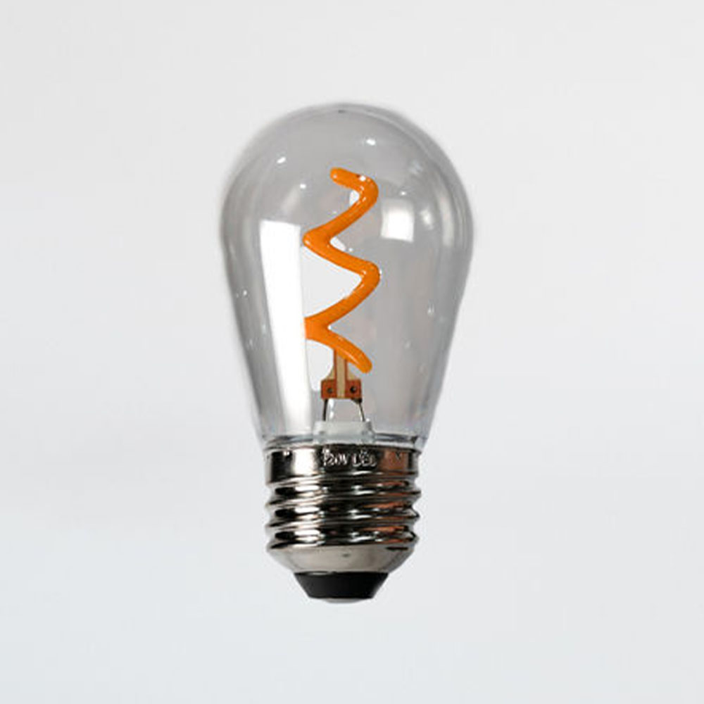S14 Edison-style LED light bulb featuring a chrome-plated screw-in base. The interior contains a flexible spiral LED element.