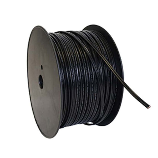 Standardized parallel wire (zip cord) provided on a large dispensing reel. The black insulated cable is suitable for indoor/outdoor use and is designed to simplify long-distance electrical runs.