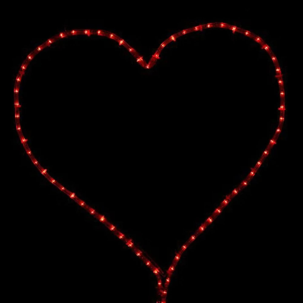 A minimalist heart-shaped light motif created from a single length of red LED or incandescent rope light. The rope light is affixed to a hidden wire frame to maintain the silhouette.