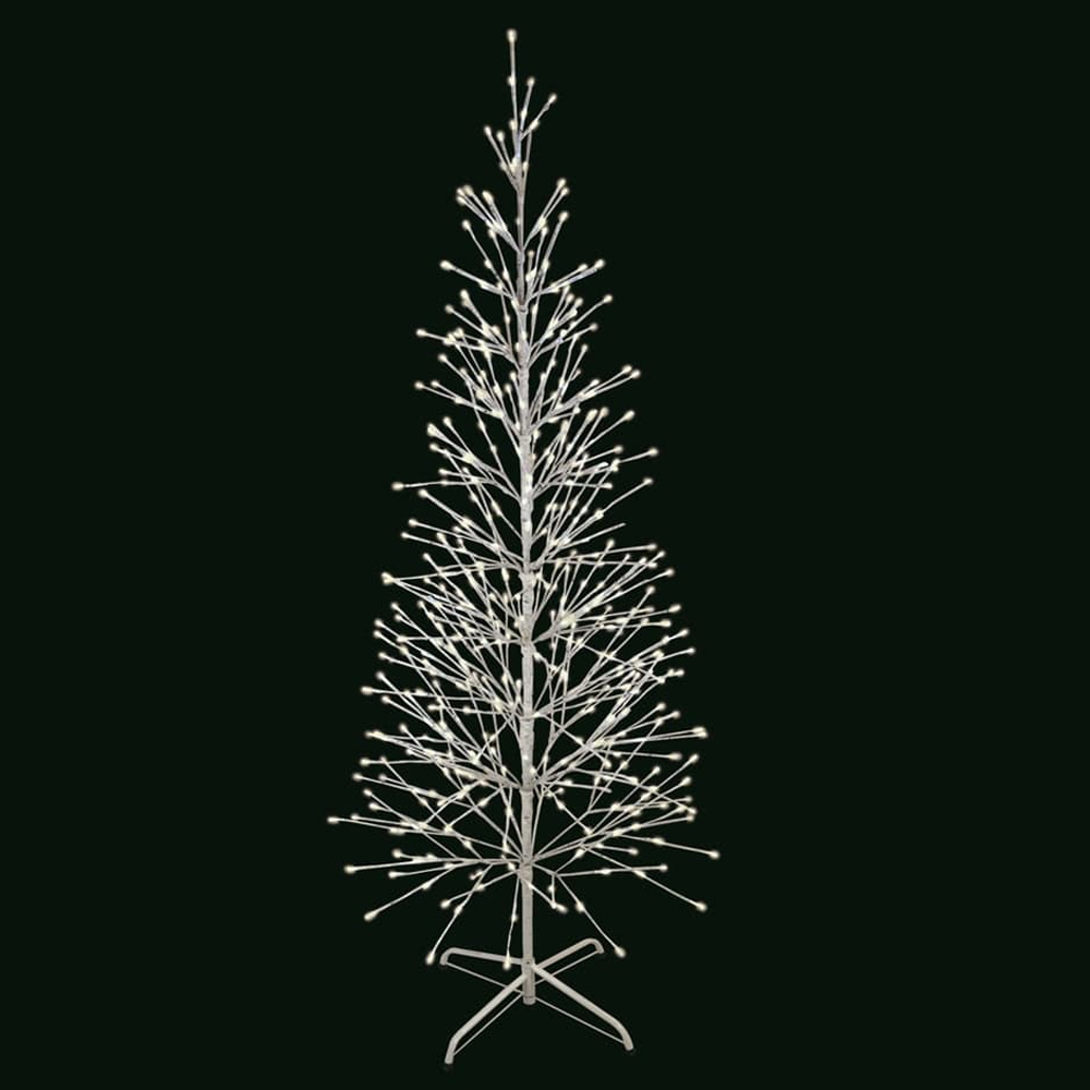 White twig/branch birch tree light with a twinkling Warm White 4mm LED light count, set on a white metal base. Birch Tree White 4'H 224 Light Count 5mm Pure White Twinkle