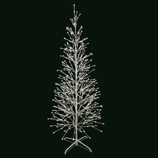 White twig/branch birch tree light with a twinkling Warm White 5mm LED light count, set on a white metal base. Birch Tree White 5.5'H 360 Light Count 5mm Warm White Twinkle